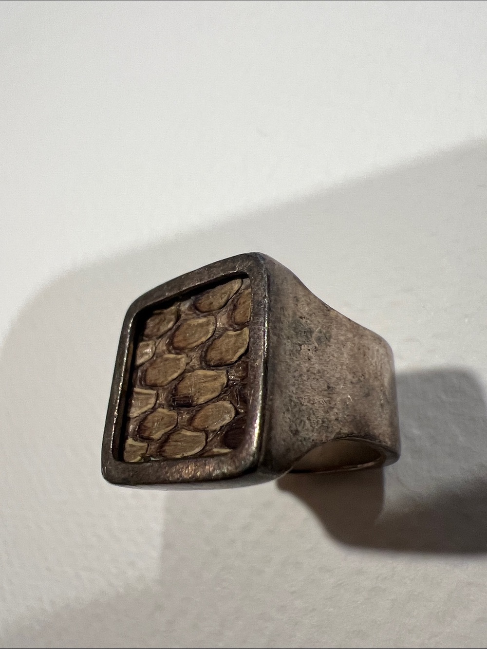 Sterling Silver Snakeskin Square Signet Ring - Picture 2 of 5
